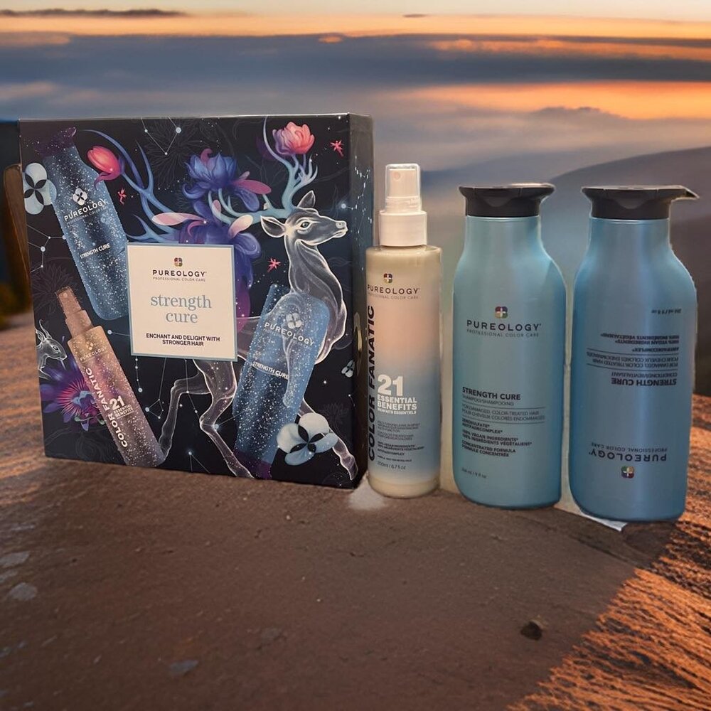 Pureology Strength Cure Shampoo Conditioner Leave In  Gift Set